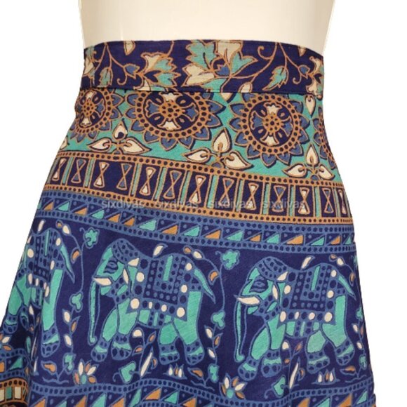 𝅺Wrap Skirt Cotton Knee Length Blue Skirt One Size - NEW! - Picture 2 of 6